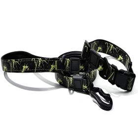 Embossed UV Printed Dog Leash & Collar Set 1.5cm Wide, Waterproof Tear-Resistant Easy To Clean PVC Set, Stylish Patterned Walking/Training Gear (Option: Green)