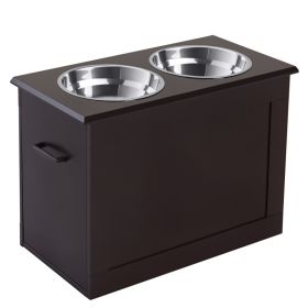 Raised Pet Feeding Storage Station with 2 Stainless Steel Bowls Base for Large Dogs, Coffee (Option: Coffee-650x440x170 mm)