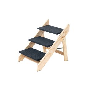 Wood Pet Stairs Pet Steps  Foldable 3 Levels Dog Stairs  Ramp Perfect For Beds And Cars Portable Dog Ladder Up To 110 Pounds (Option: Grey wood)
