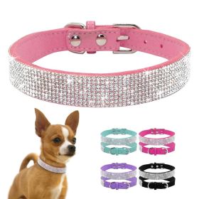 Dog Collar Crystal Glitter Rhinestone Pet Collars Zinc Alloy Buckle Collar For Small Medium Dogs Chihuahua Pug Dog Collar (Color: Purple, size: XS)