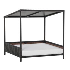 Wicker Dog House Raised Rattan Puppy Bed Shelter for Indoor Outdoor Garden Patio Pet Sofa with Removable Cushion for Medium Sized Pet Brown (Option: Brown and White-875x725x170 mm)